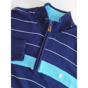 Izod Golf 1/4 Zip Sweater‎ Blue Striped Long Sleeve